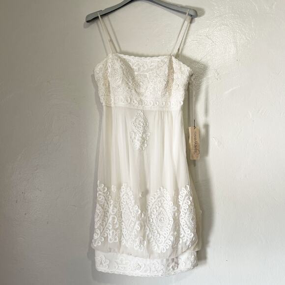 SUE WONG NWT Embroidered Silk Blend Slip Mini Dress in White Size 6 - Picture 1 of 16